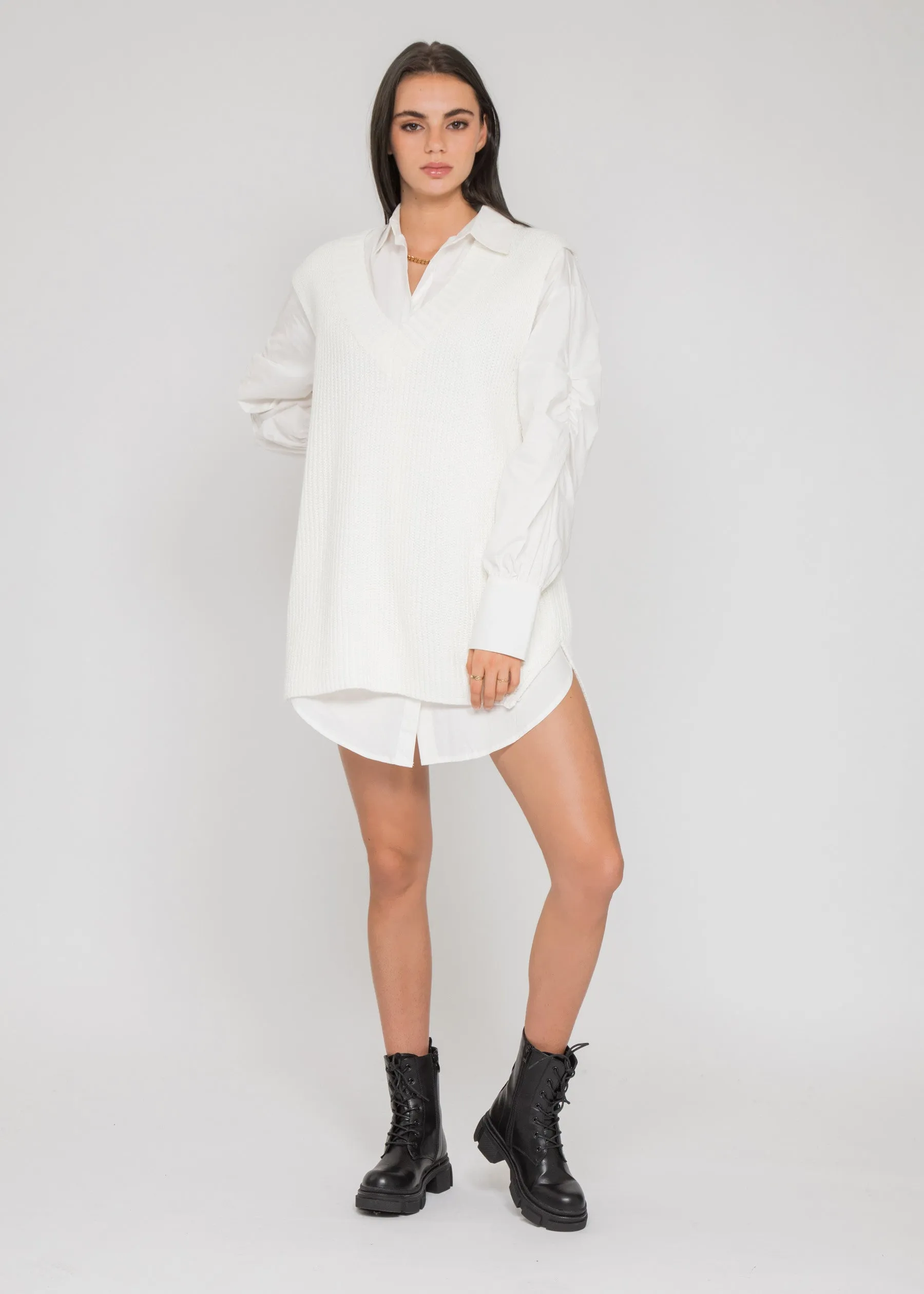 Pull sans manches oversize en maille blanc